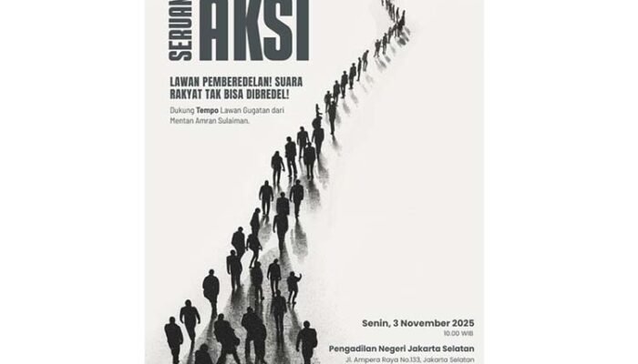 Lawan Pemberedelan Media, AJI Gelar Aksi Dukung Tempo di Pengadilan Negeri Jakarta Selatan
