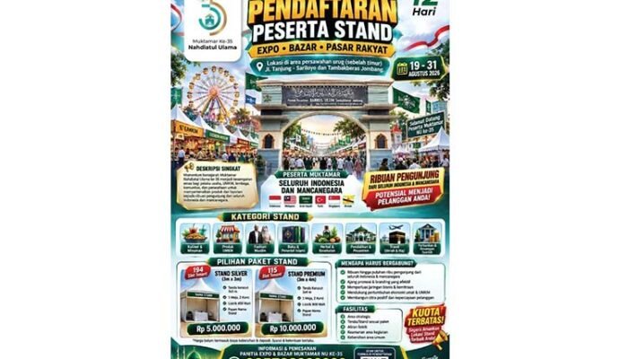 Pendaftaran Stand Expo & Bazar Muktamar NU Ke-35 di Tambakberas Jombang Resmi Dibuka, Ini Harga dan Fasilitasnya